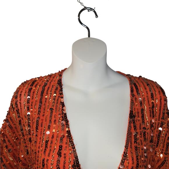 Free People Women XS Mini dress Celeste Orange Sequin Stars Celestial Event Prom - Picture 3 of 15